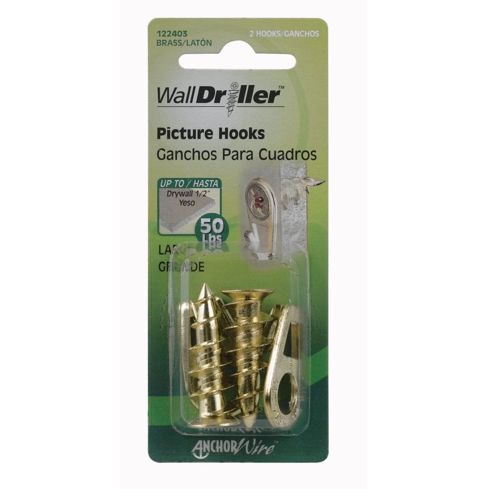 Picture Hooks Hillman WallDriller Brass 50 libras, 2 unidades