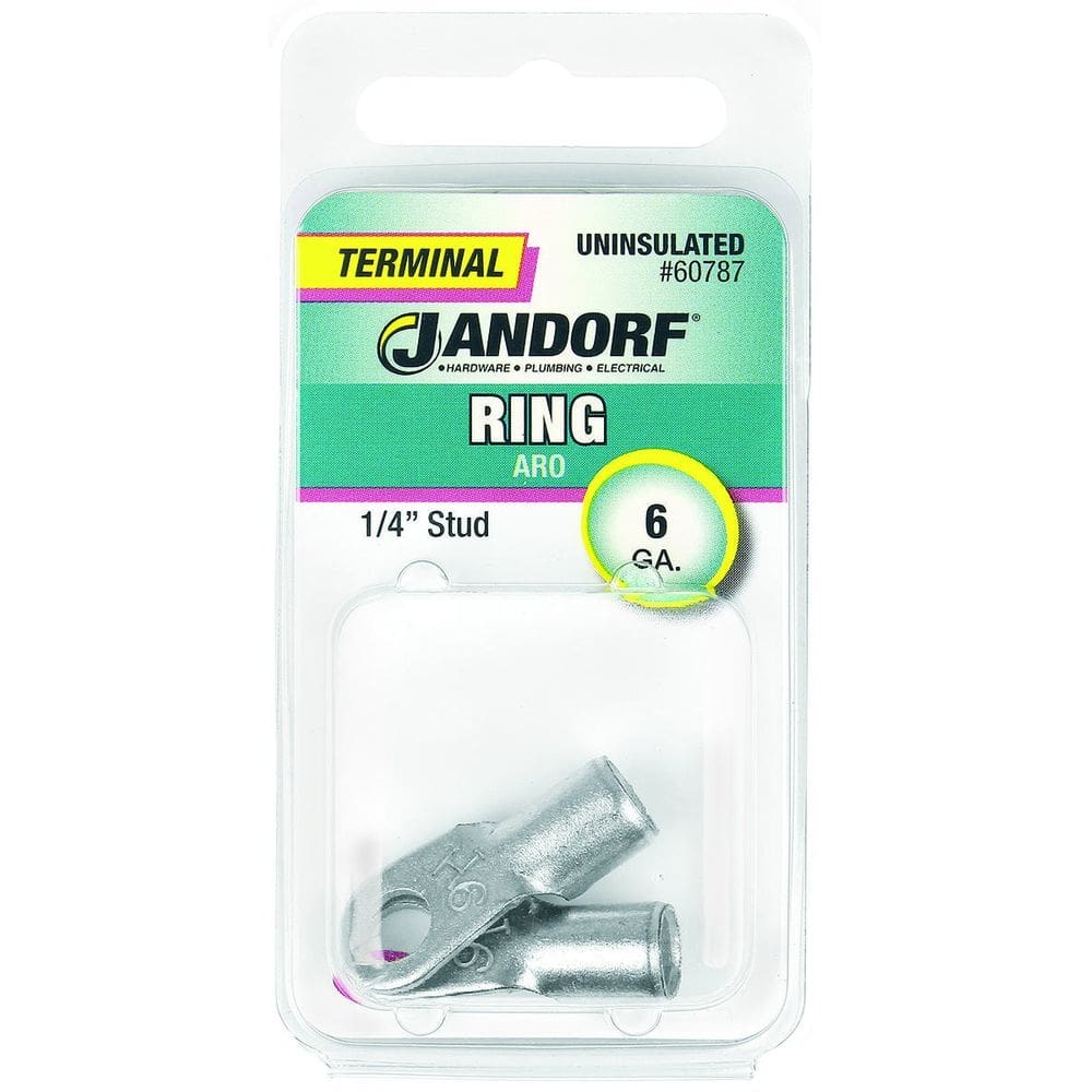 Terminal de anel não isolado Jandorf 60787, calibre 6, 1/4”, pacote com 6