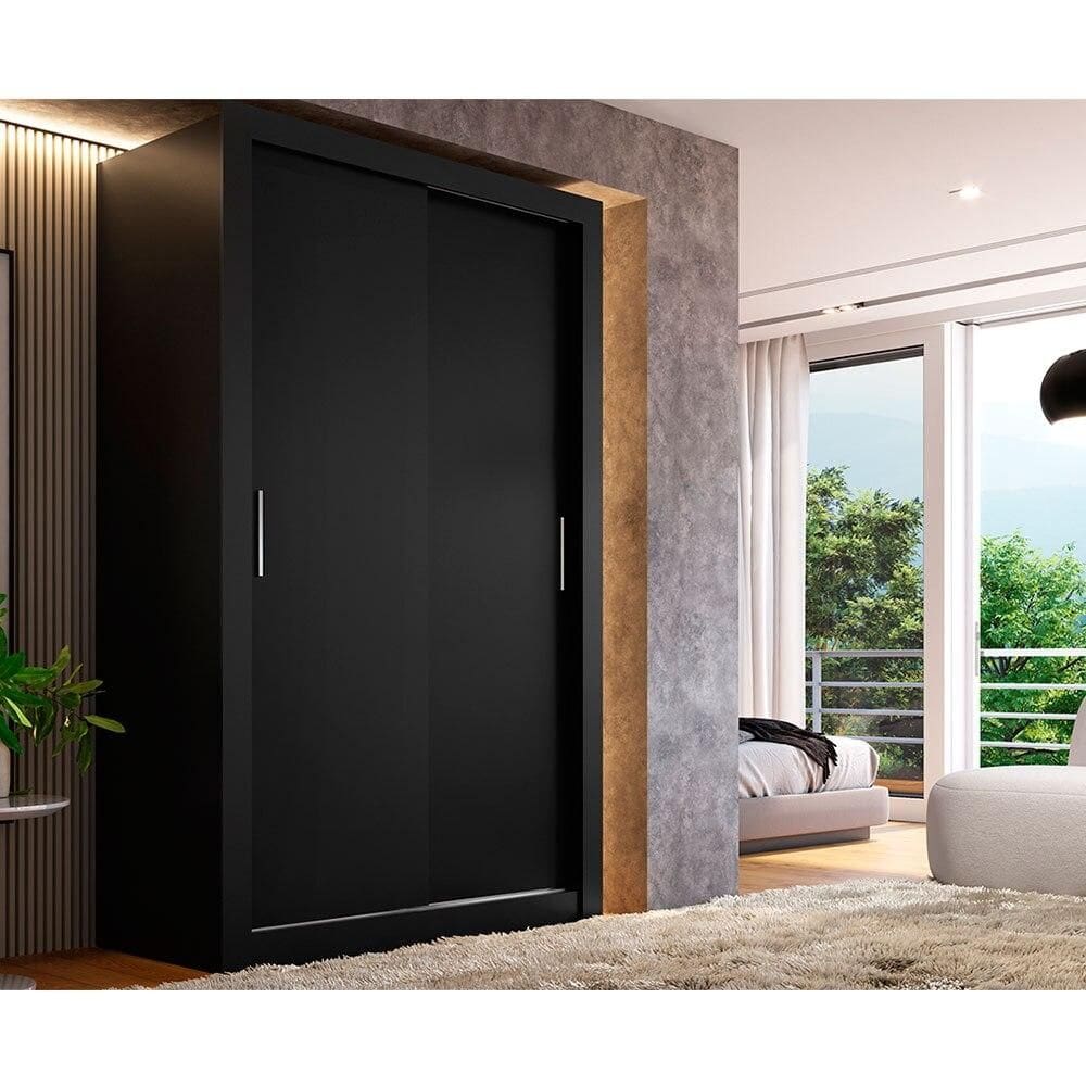 Guarda-Roupa Solteiro THB City, 2 Portas de Correr, Preto, 120 cm