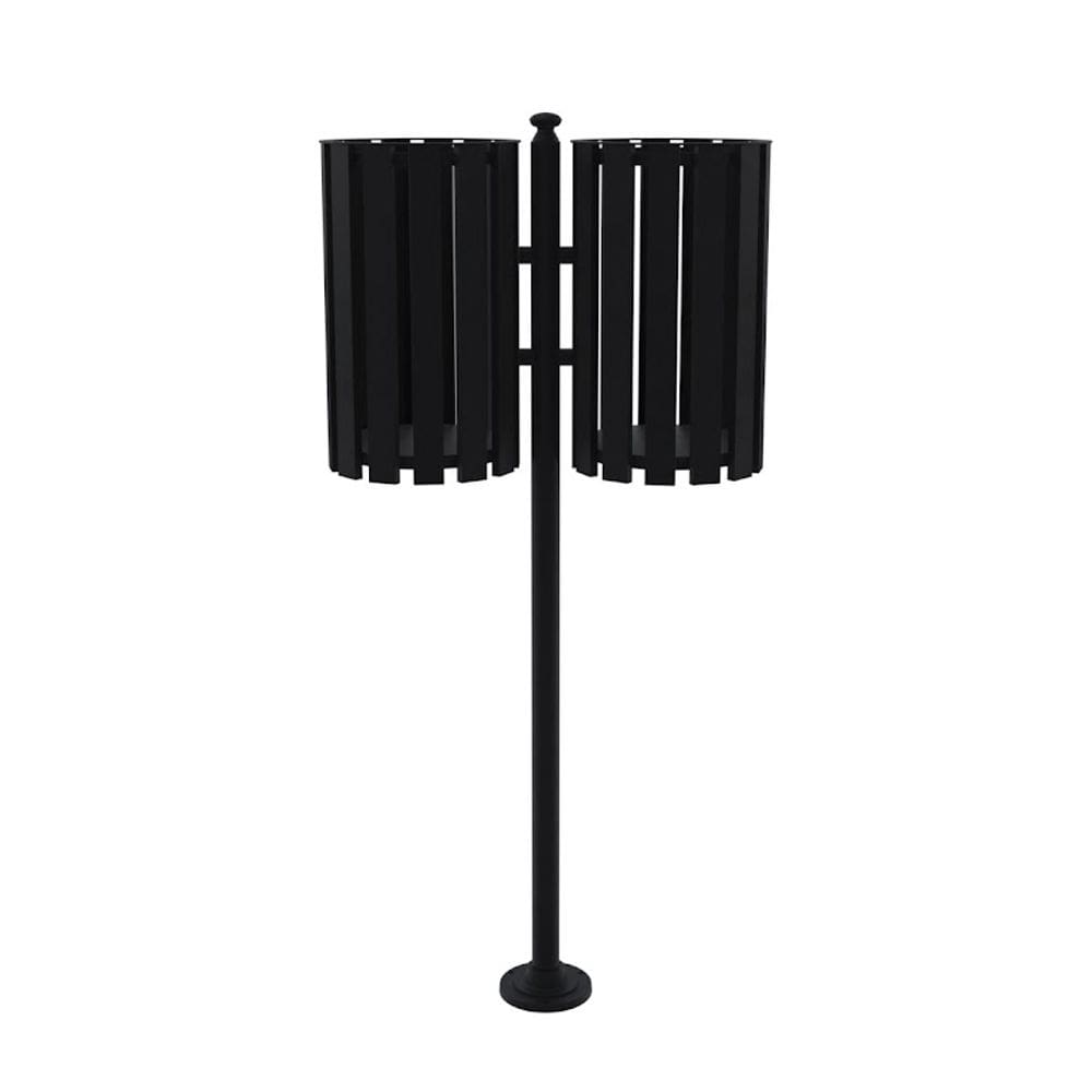 Lixeira de Rua Pátios Parques Dupla Tubular Preta 151cm