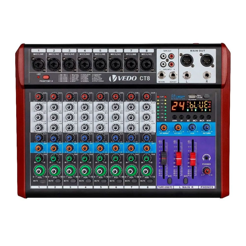 Mesa/Mixer de Som Profissional Vedo CT8 - 8 Canais - MS0101