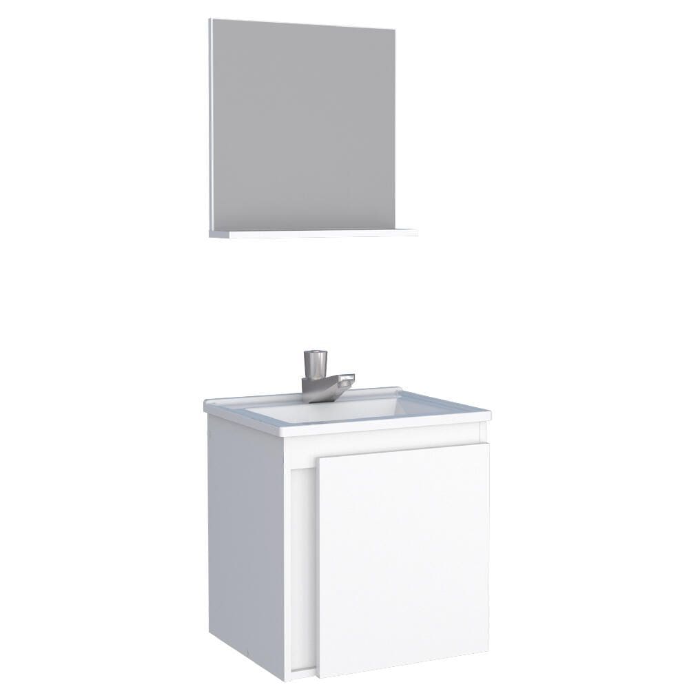 Kit para Banheiro com Espelho em Madeira Ônix Branco 0,39M - P101268 - COZIMAX