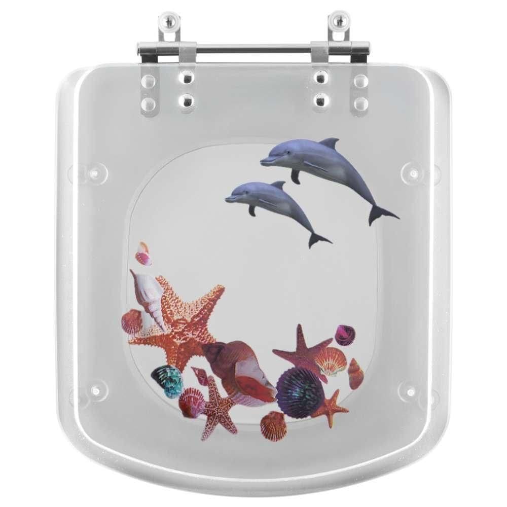 Assento Sanitário Poliester Lirio Decorado Golfinho E Conchas Para Vaso Fiori