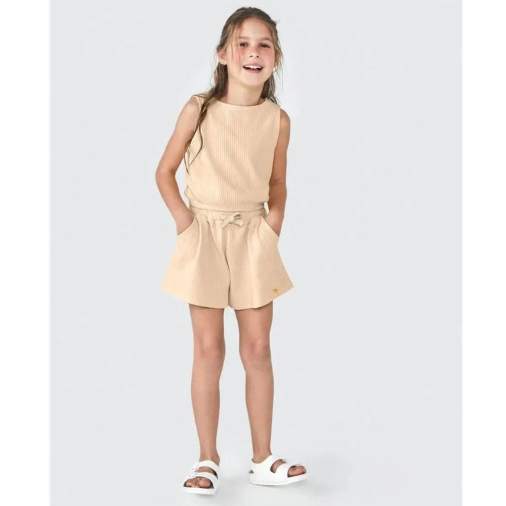 Conjunto Menina Regata Cropped/Shorts Amarelo - Hering