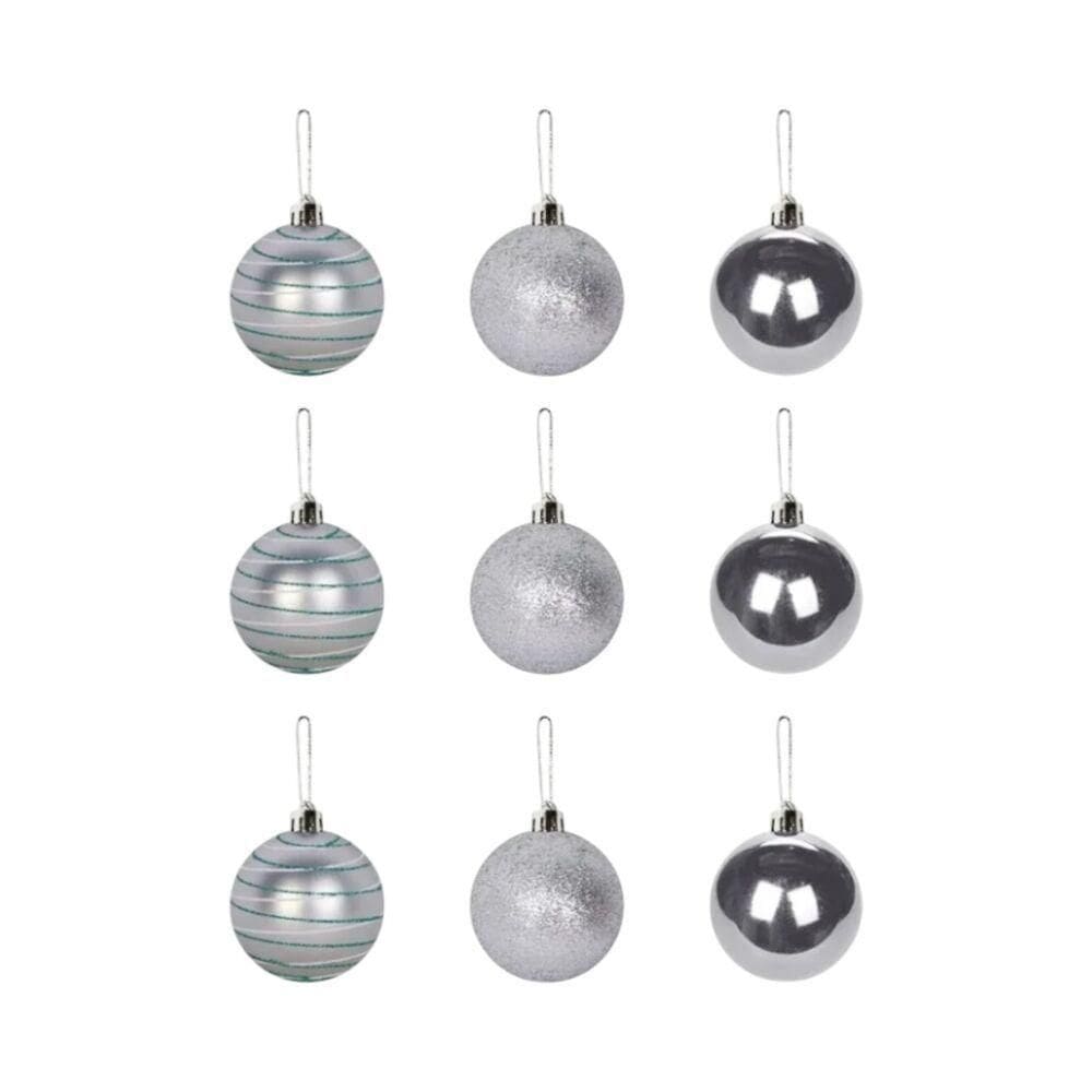 Conjunto Sofisticado De 9 Bolinhas Prateadas Texturizadas Para Decoração De Natal