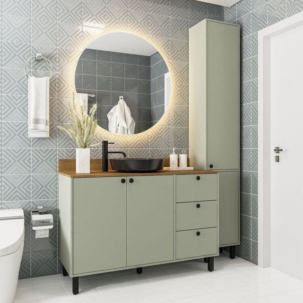 Conjunto Armários para Banheiro Rubi Verde Oliva Politorno Verde