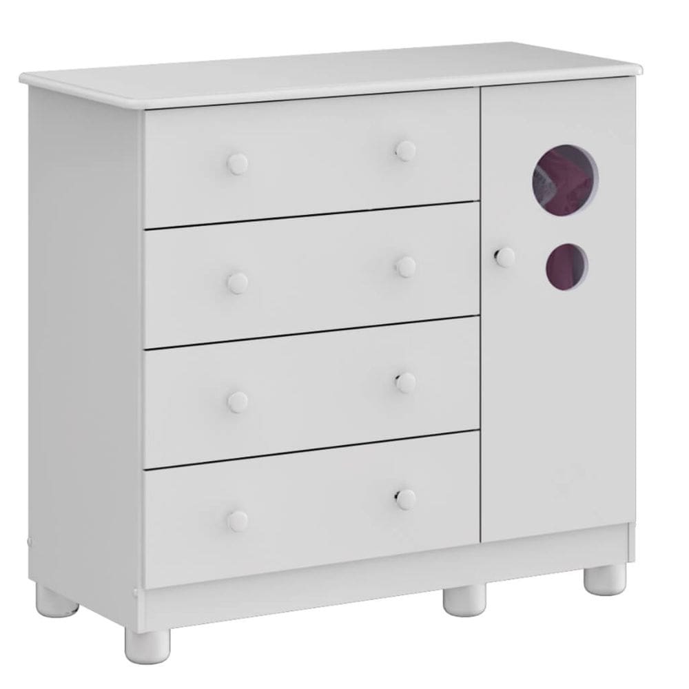 Cômoda Bebê Moveis Peroba Bolinha MDF 04 gavetas 01 porta