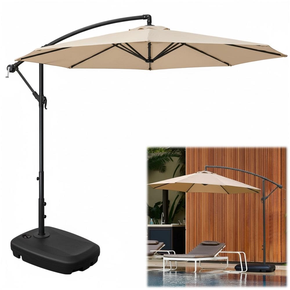 Kit Ombrelone Lateral Suspenso 3m Kauai + Base 55 Litros Piscina Jardim - AMZ