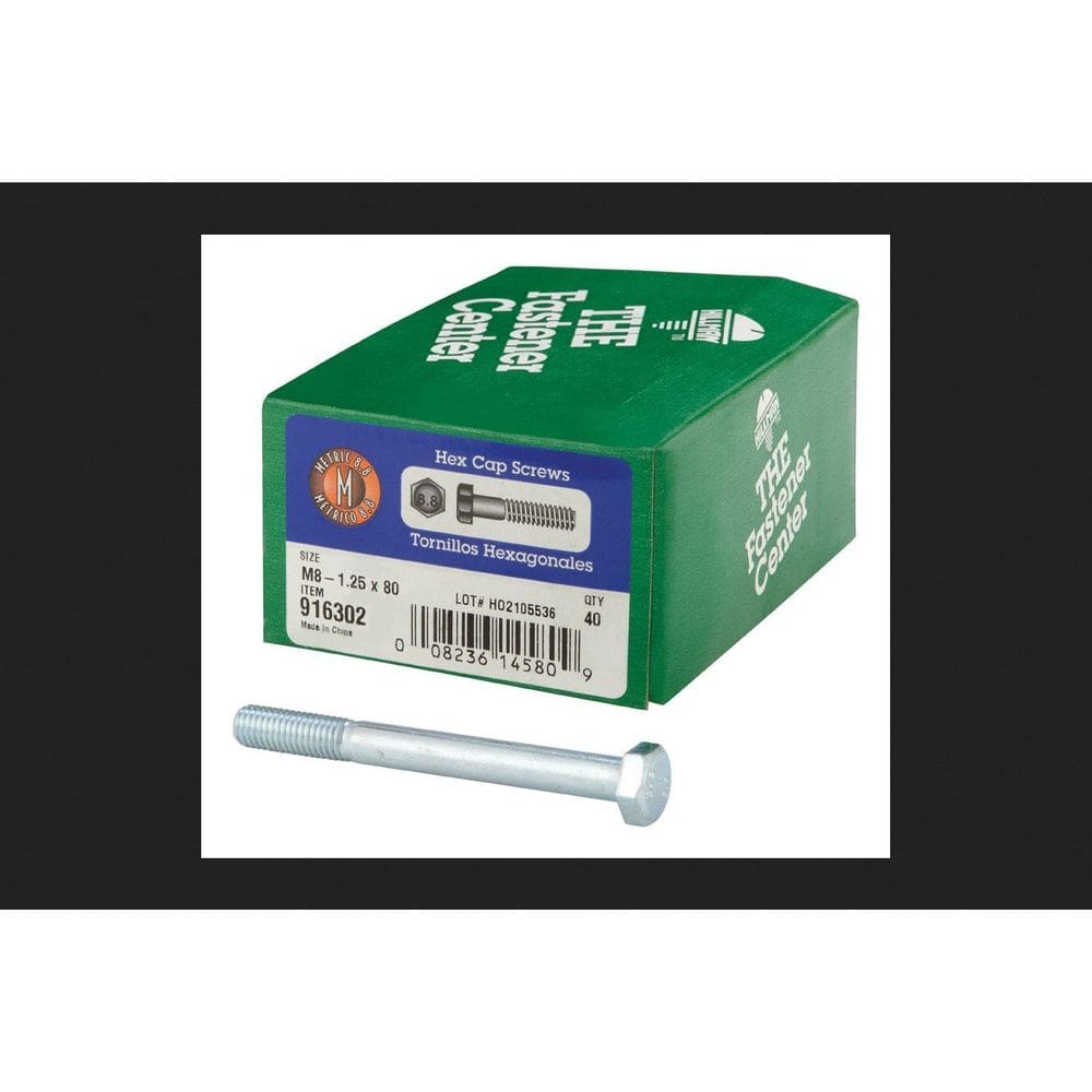 Tampa de cabeça hexagonal Hillman de parafuso M8-1,25 mm x 80 mm, aço, pacote com 40 unidades