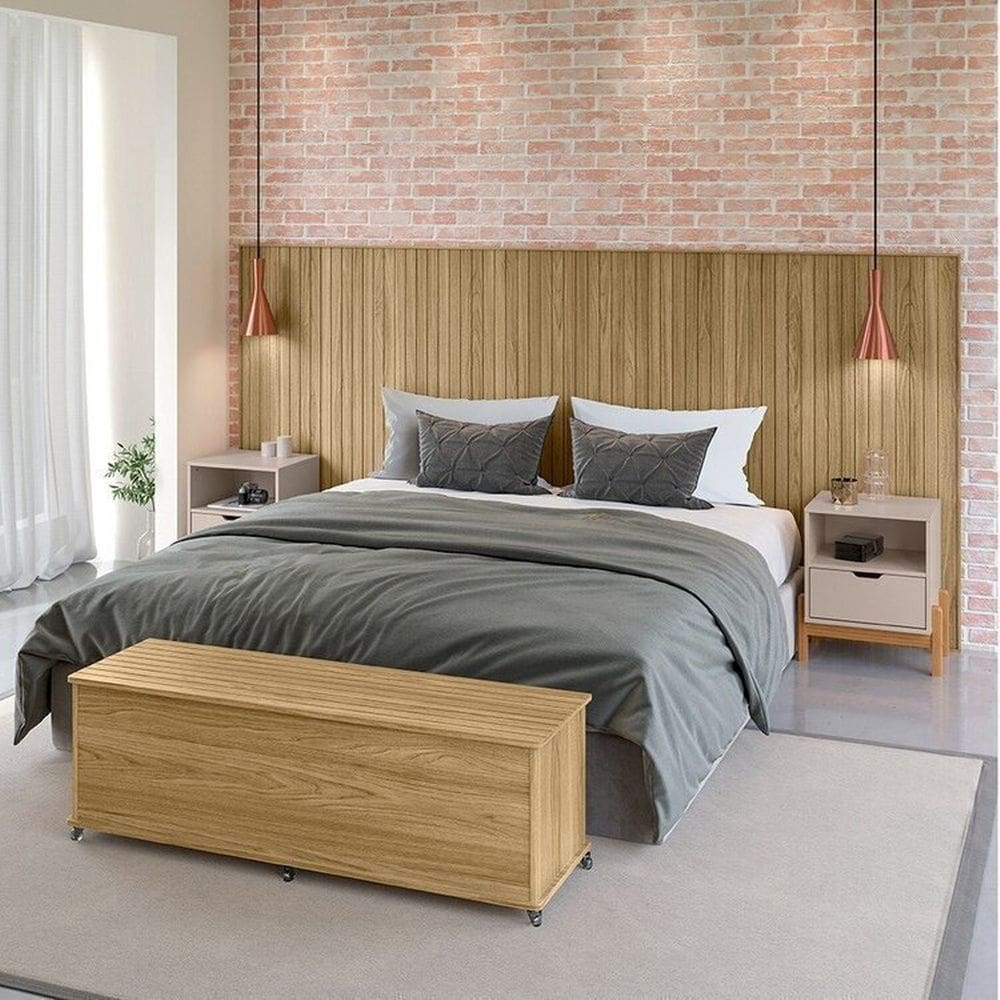 Conjunto Cabeceira Queen/Casal - Baú + Mesa de Cabeceira Hannover / Cinza