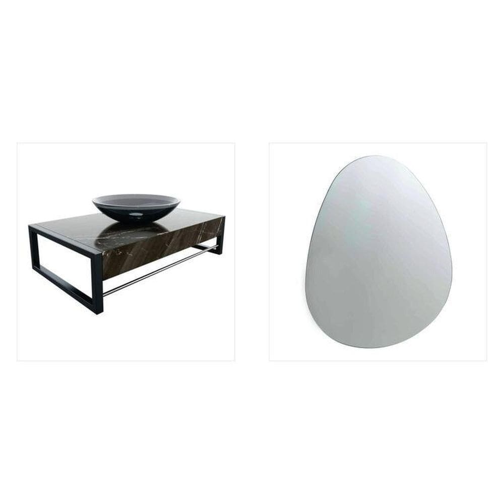 Lavabo com Espelho Decorativo Orgânico Preto/Vidro Fume