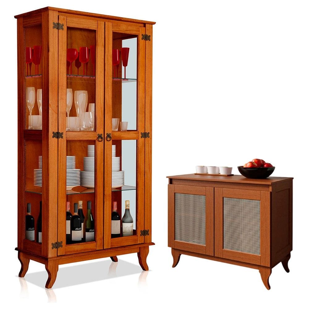 Cristaleira 2 Portas e Balcão Buffet 2 Portas 100% Madeira Lina