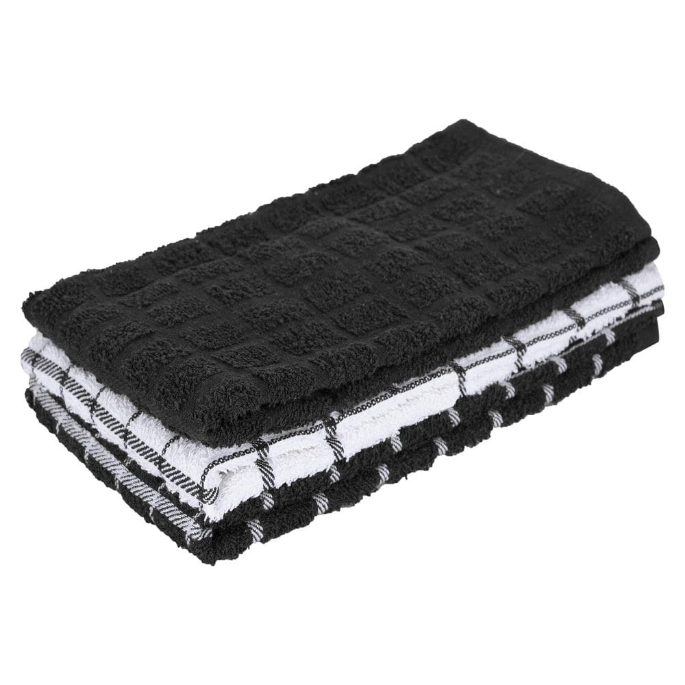 Toalhas de cozinha Ritz Cotton Terry 63x38 cm, pacote com 3 unidades, pretas