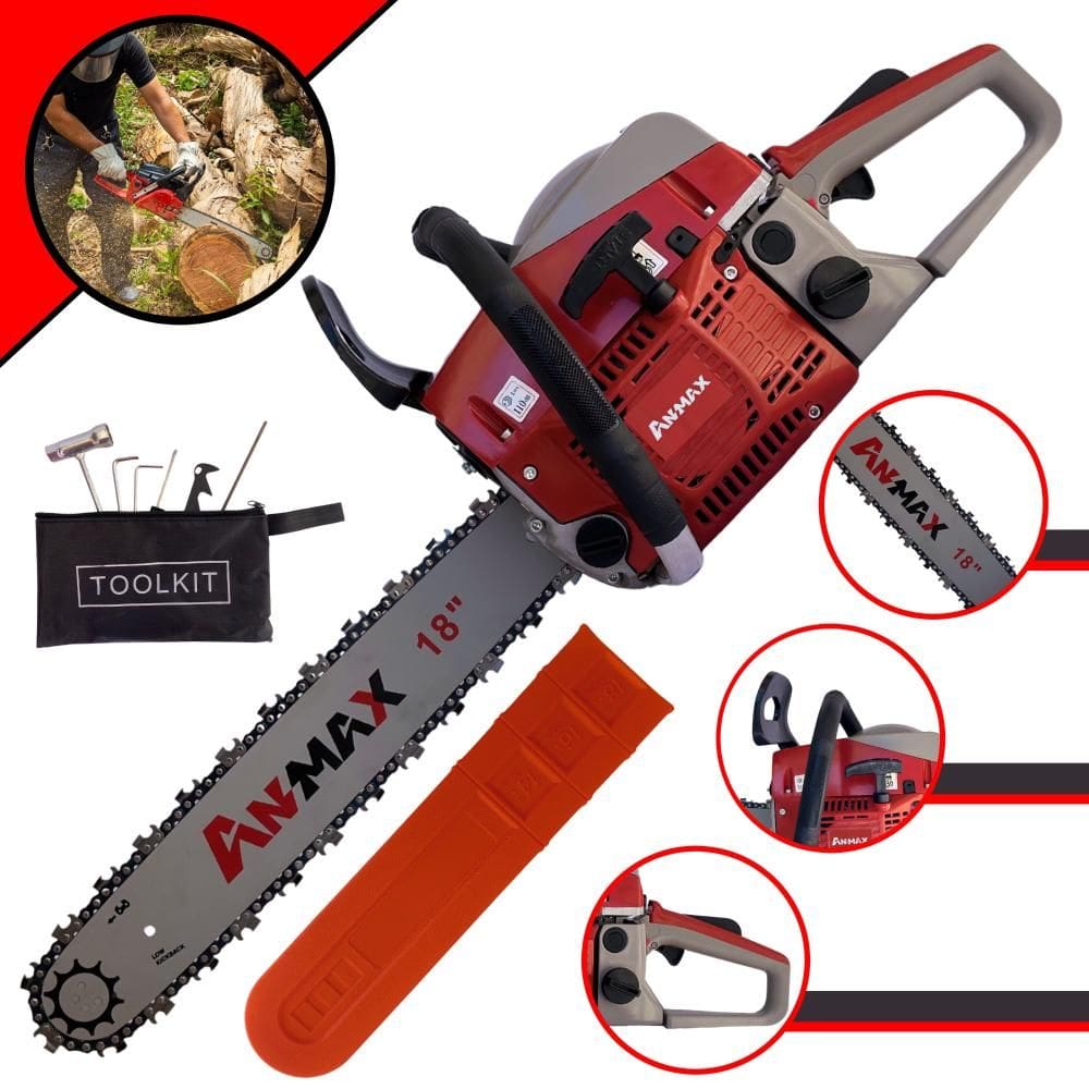 Motosserra Anmax CS5200-B À Gasolina 2T 52cc 2,7HP de Potência Alta Rotação e Performance Sabre 18 Polegadas Ponta Rolante Corrente 32 Dentes
