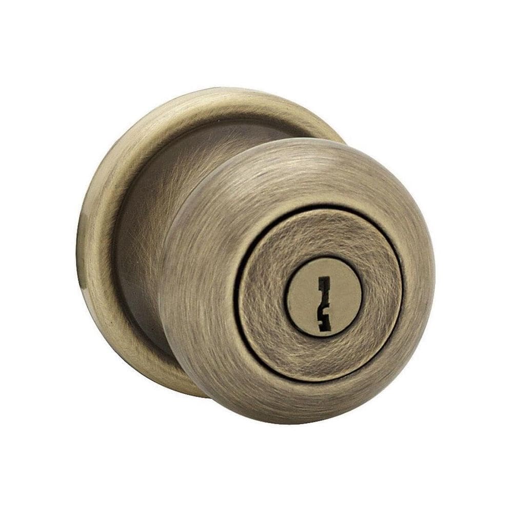 Maçaneta de porta Kwikset Juno Entry com fechadura e chave em latão antigo
