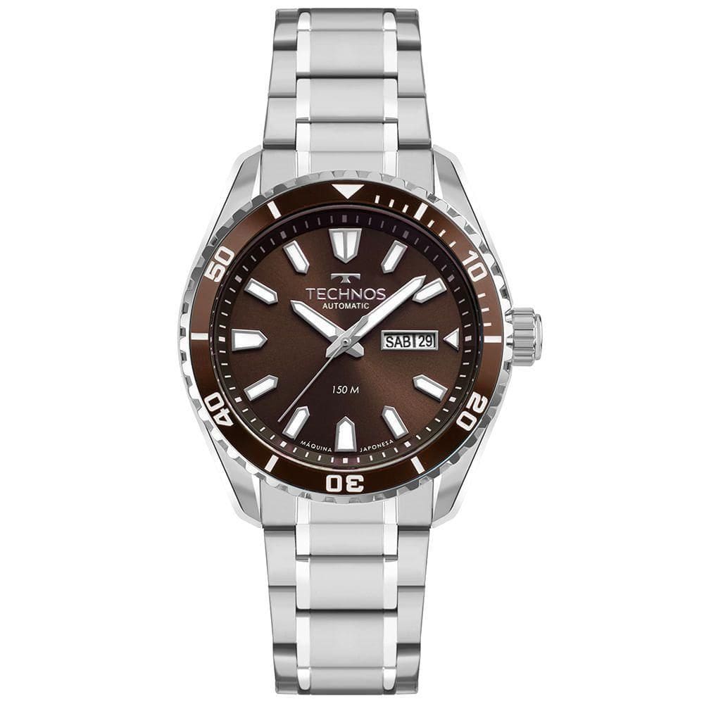Relógio Technos Masculino Automático Prata - 8205pe-1m Relógio Technos Masculino Automatico Prata - 8205pe-1m