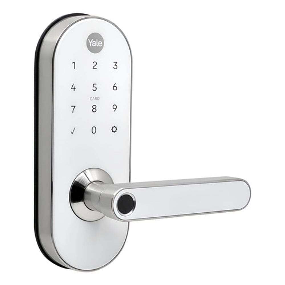 Fechadura Digital Branca Senha Biometria Tag Yale Ymc 420w