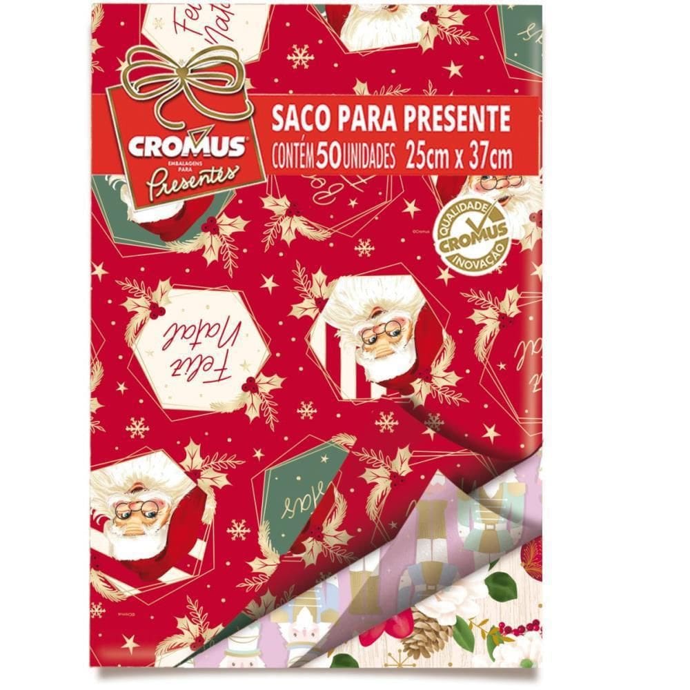 Saco Metalizado 30X45Cm Natal Pacote Com 50