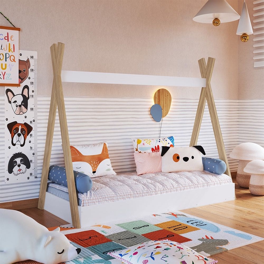 Cama de Solteiro Infantil Cabana CCM003 Linha Infanto Itapuã Branco Completa Móveis