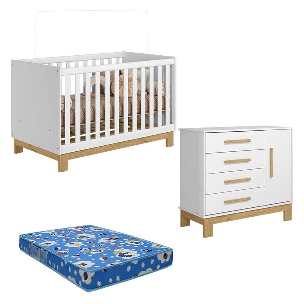 Berço Americano 4315 e Cômoda com Colchão Ortobom