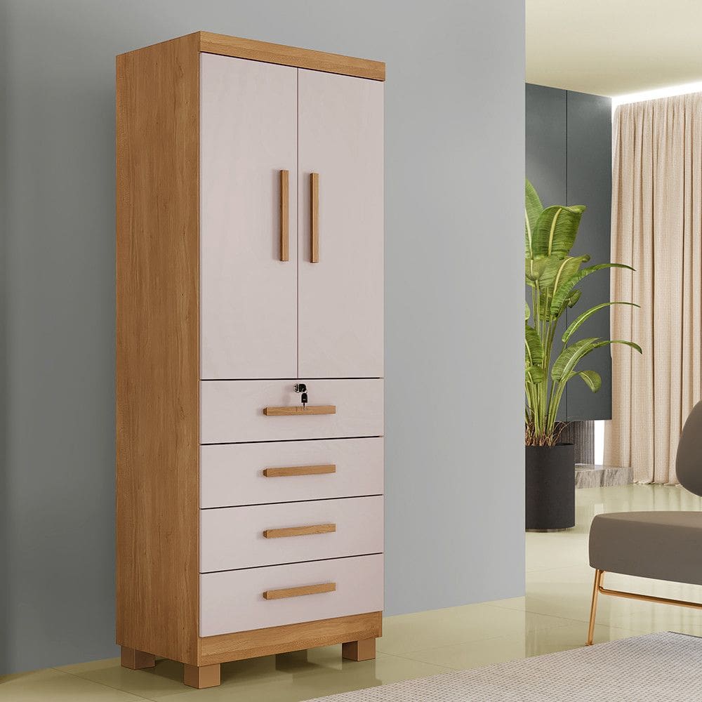 Guarda Roupa Solteiro 2 Portas 4 Gavetas com Pés New Maia Benetil
