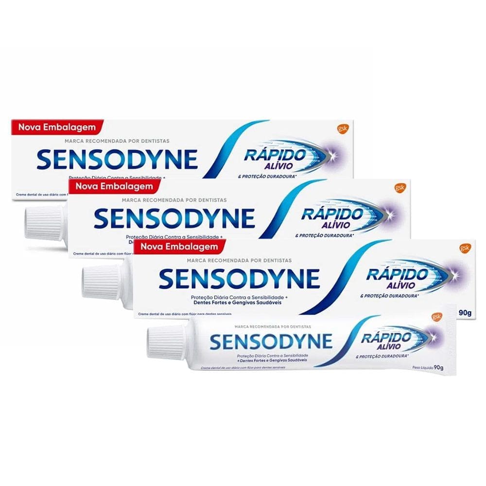 Kit 3 Creme Dental Sensodyne Rápido Alívio para Dentes Sensíveis 90g