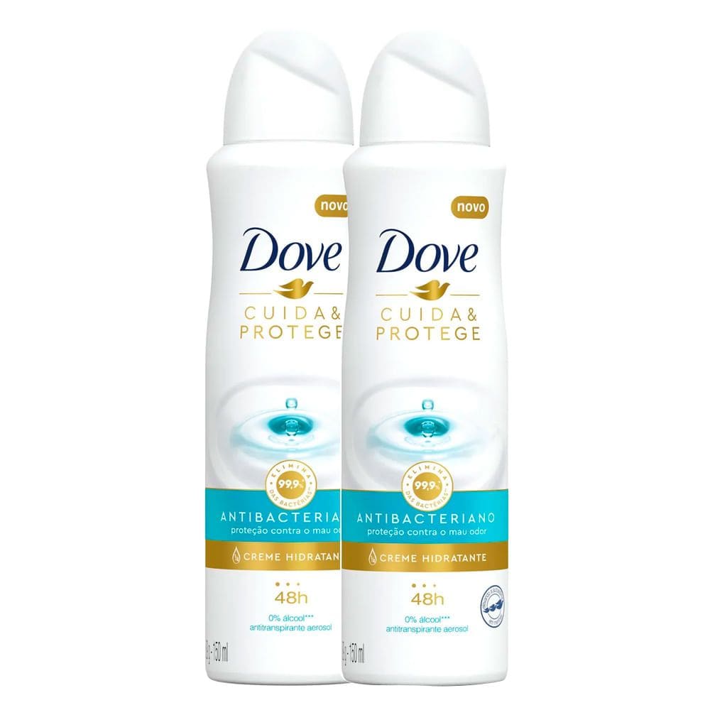 Kit 2 Desodorante Dove Antibacteriano Cuida e Protege Aerossol Antitranspirante 150ml
