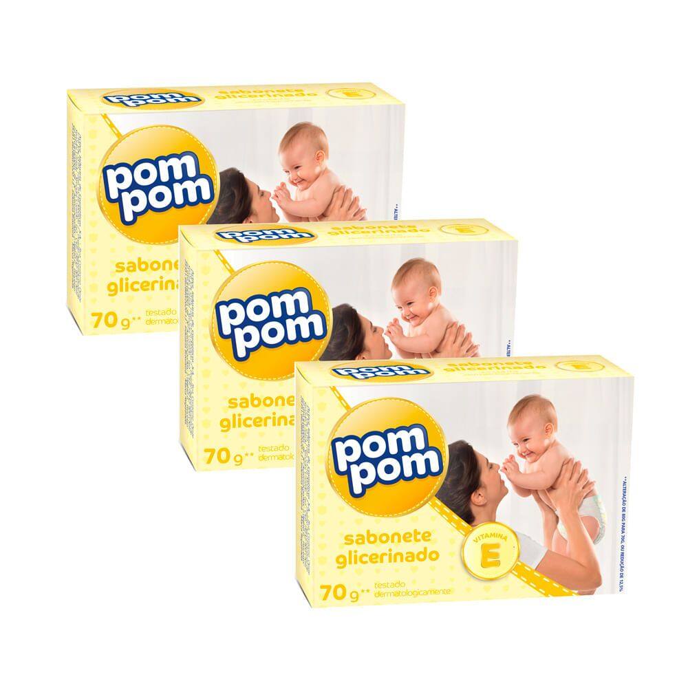 Kit 3 Sabonete em Barra Pom Pom Glicerina 70g