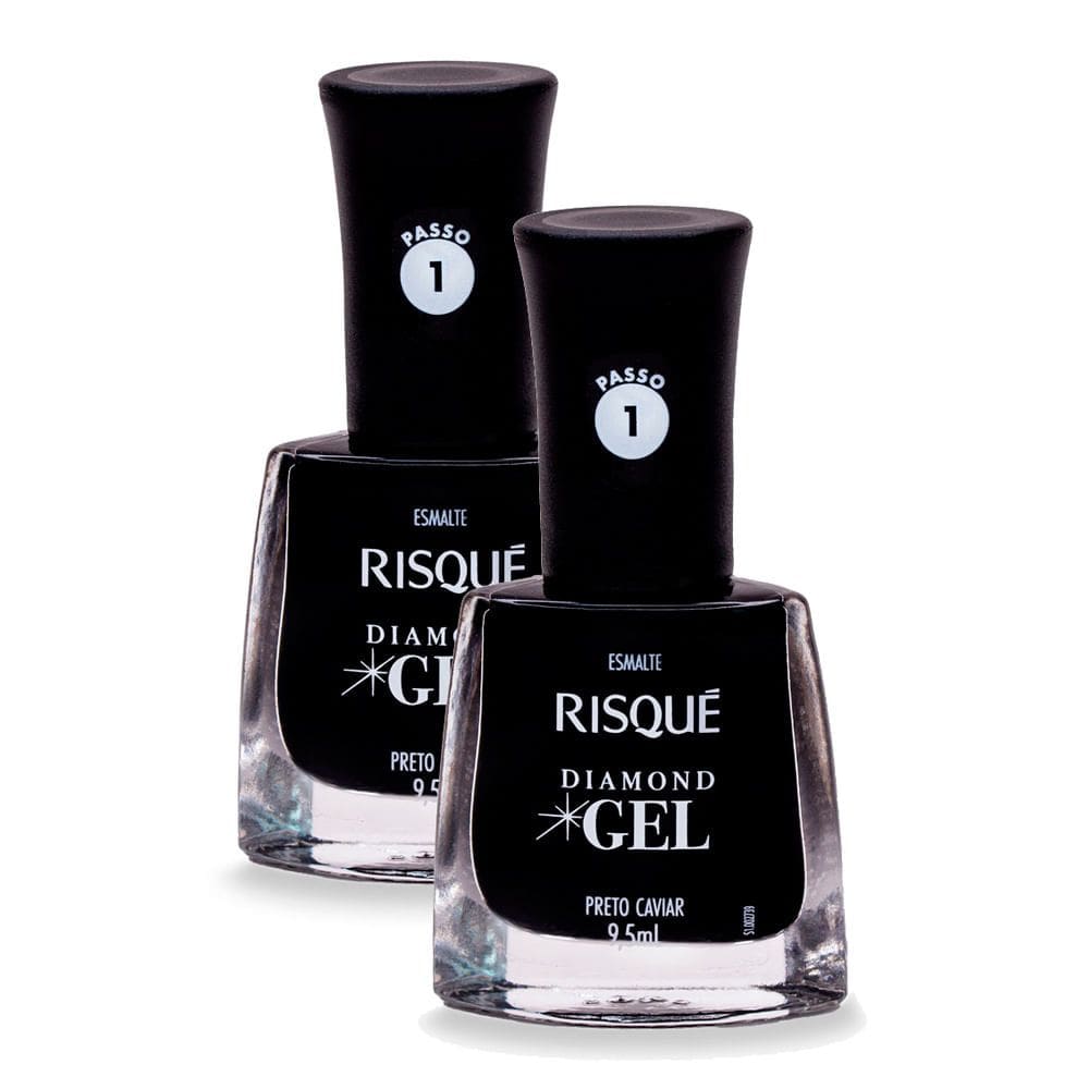 Kit 2 Esmalte Risqué Diamond Gel Preto Caviar Cremoso 9,5ml