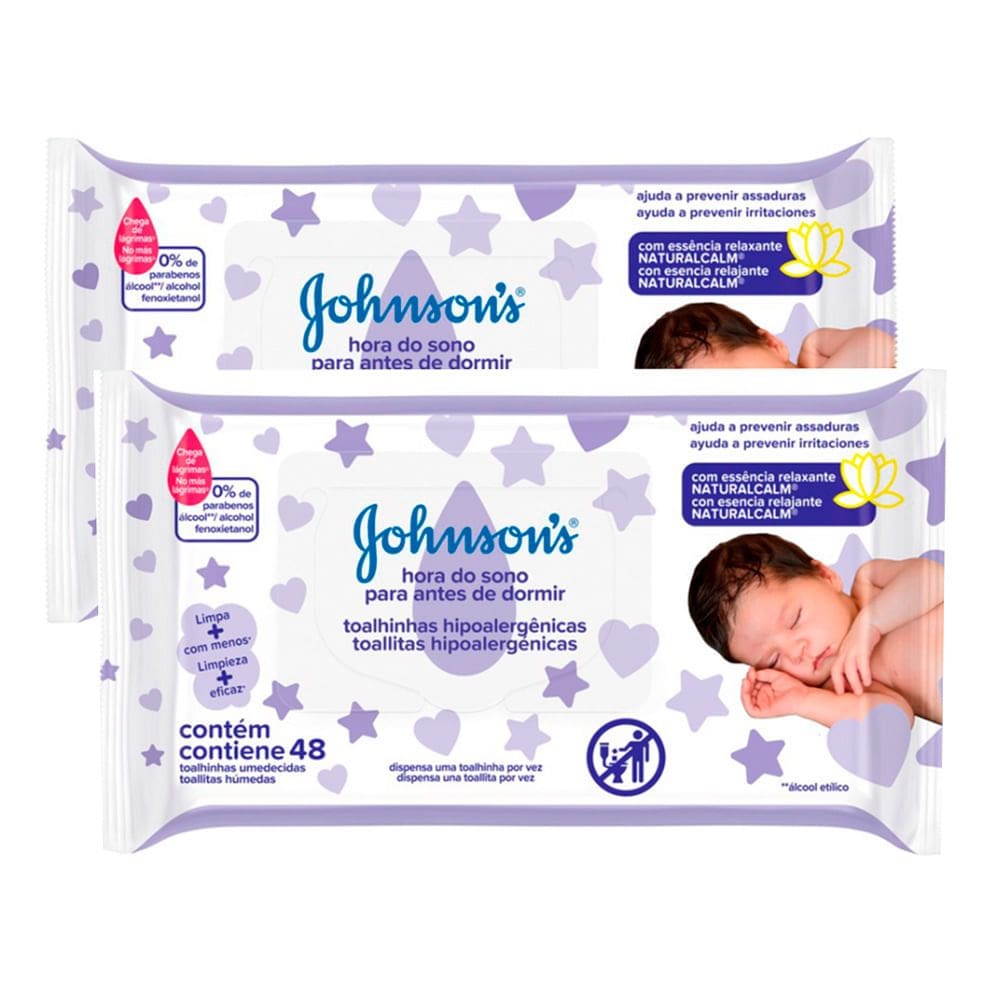 Kit 2 Toalhas Umedecidas Johnson`s Baby Hora do Sono 48 Unidades