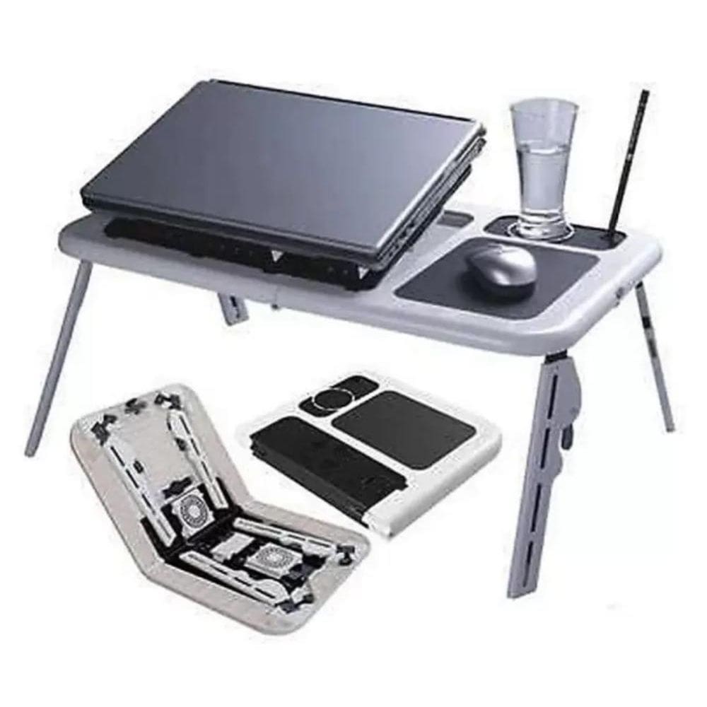 Mesa Para Notebook Retrátil Com Cooler Duplo E Base Com Porta Copos