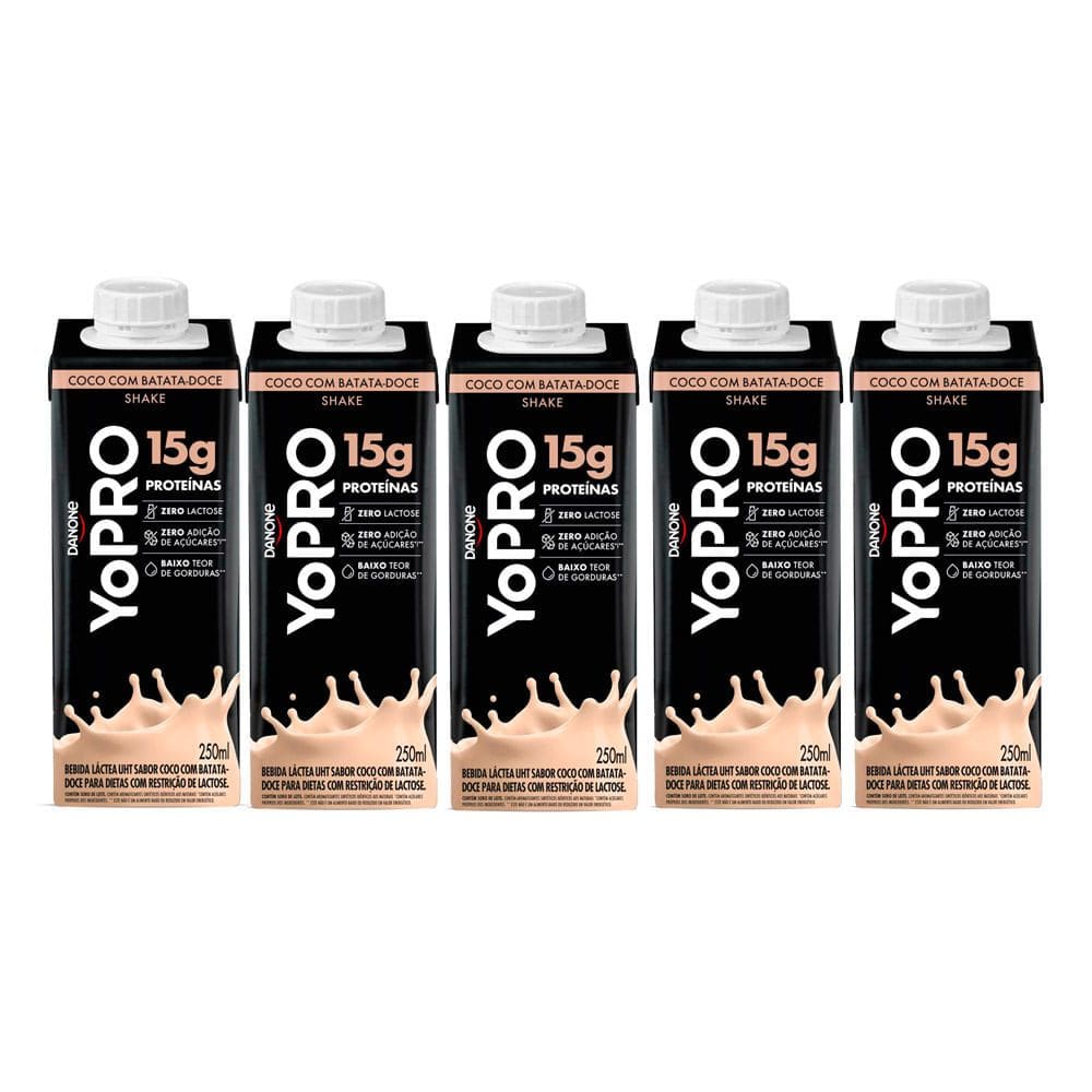 Kit 5 YoPRO Bebida Láctea UHT Coco com Batata-Doce 15g de proteínas 250ml
