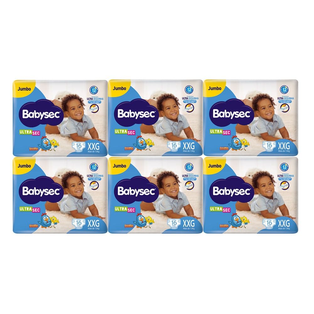 Kit 6 Fraldas Babysec Ultrasec Jumbo Tamanho XXG 16 Unidades cada