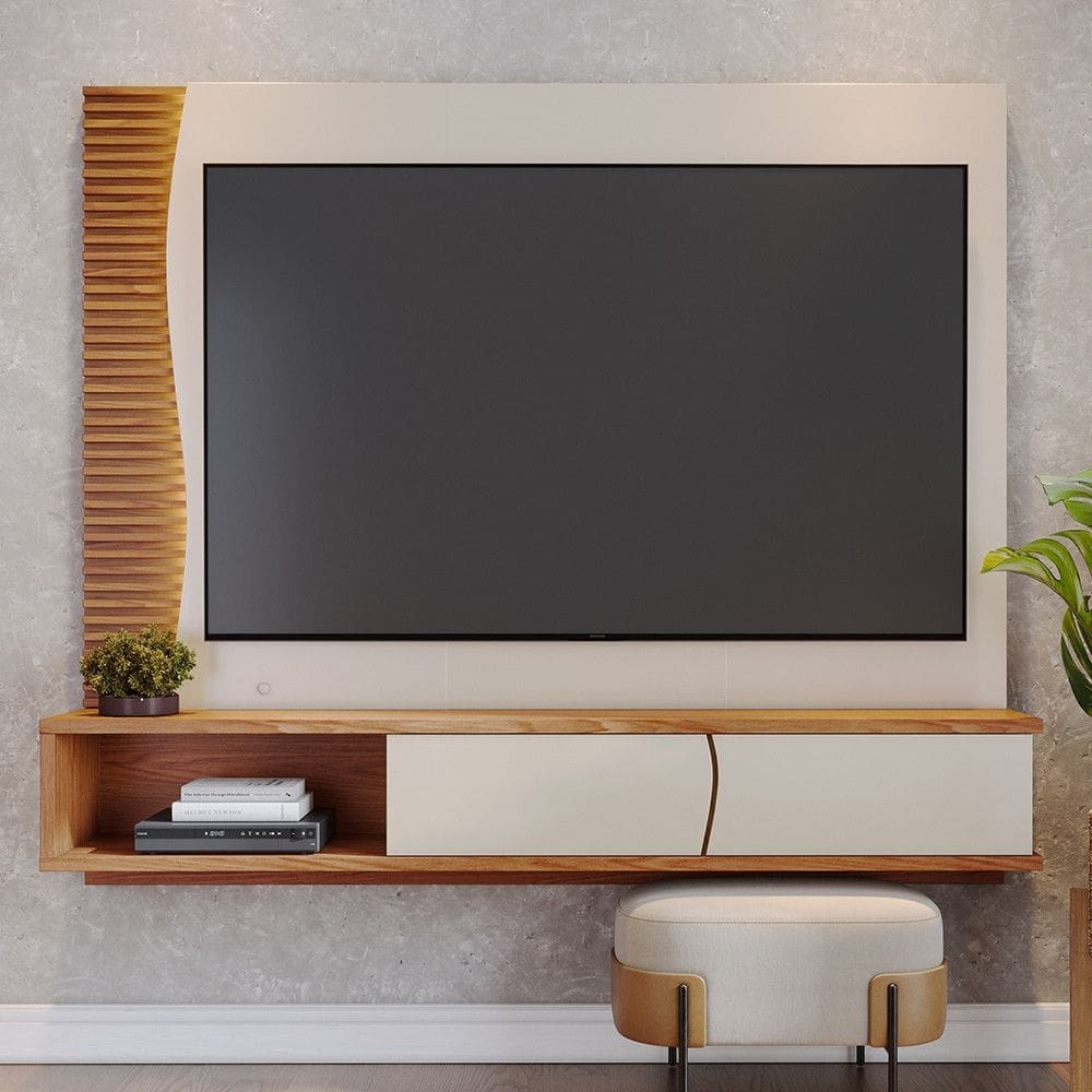 Painel Ripado para TV até 65 Polegadas com LED 2 Porta Egeu Colibri