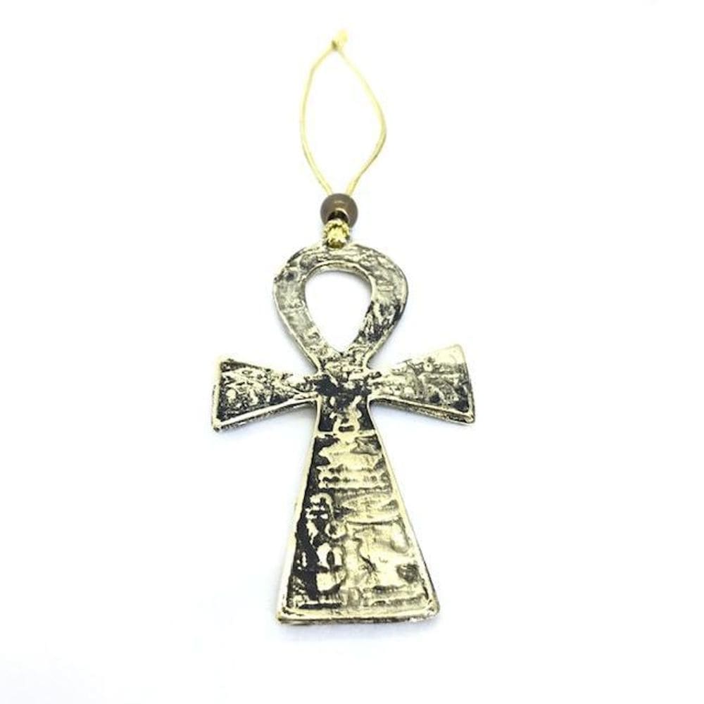 Escultura Cruz Ansata De Parede 10 Cm Dourado Em Metal