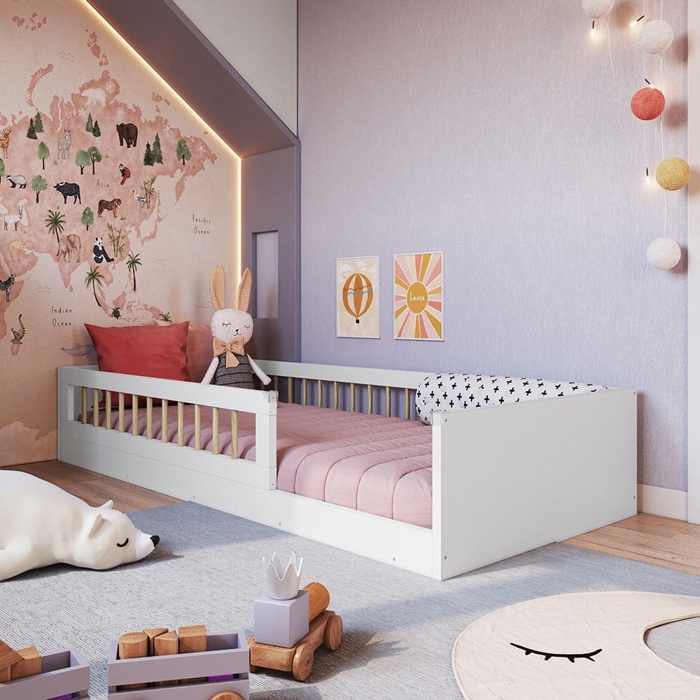 Cama Montessoriana de Chão Solteiro AFT008 Linha Affetto Branco Completa Móveis