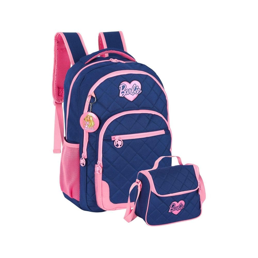 Kit Barbie Mochila Com Coração E Lancheira Térmica - Azul