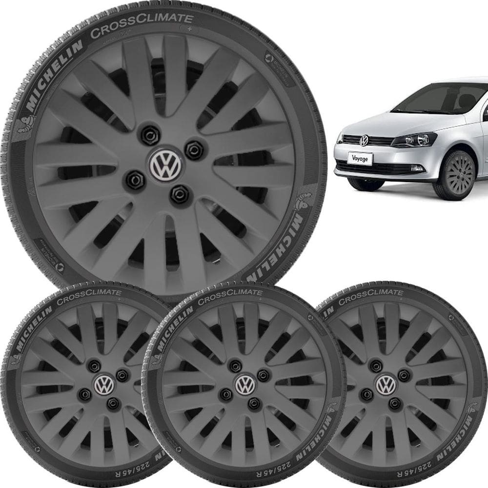 4X Calota Vw Gol Voyage Saveiro Aro 14 Grafite Com Emb 009Ca