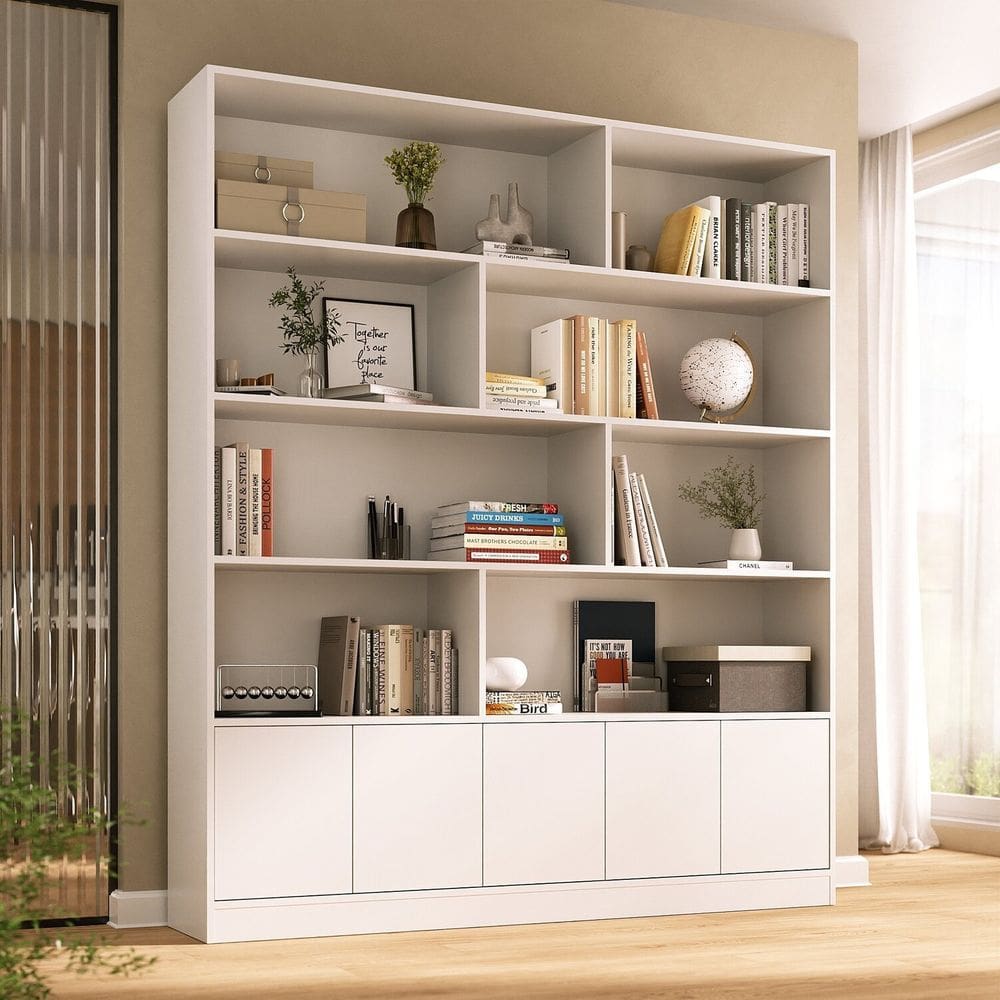 Estante de Livros 100% Mdf 5 Portas 8 Nichos Versatile Branco