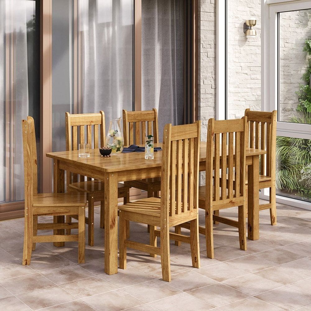 Conjunto Sala de Jantar Mesa Retangular 160cm com 6 Cadeiras em Madeira Maciça Essen Espresso Móveis Nogueira
