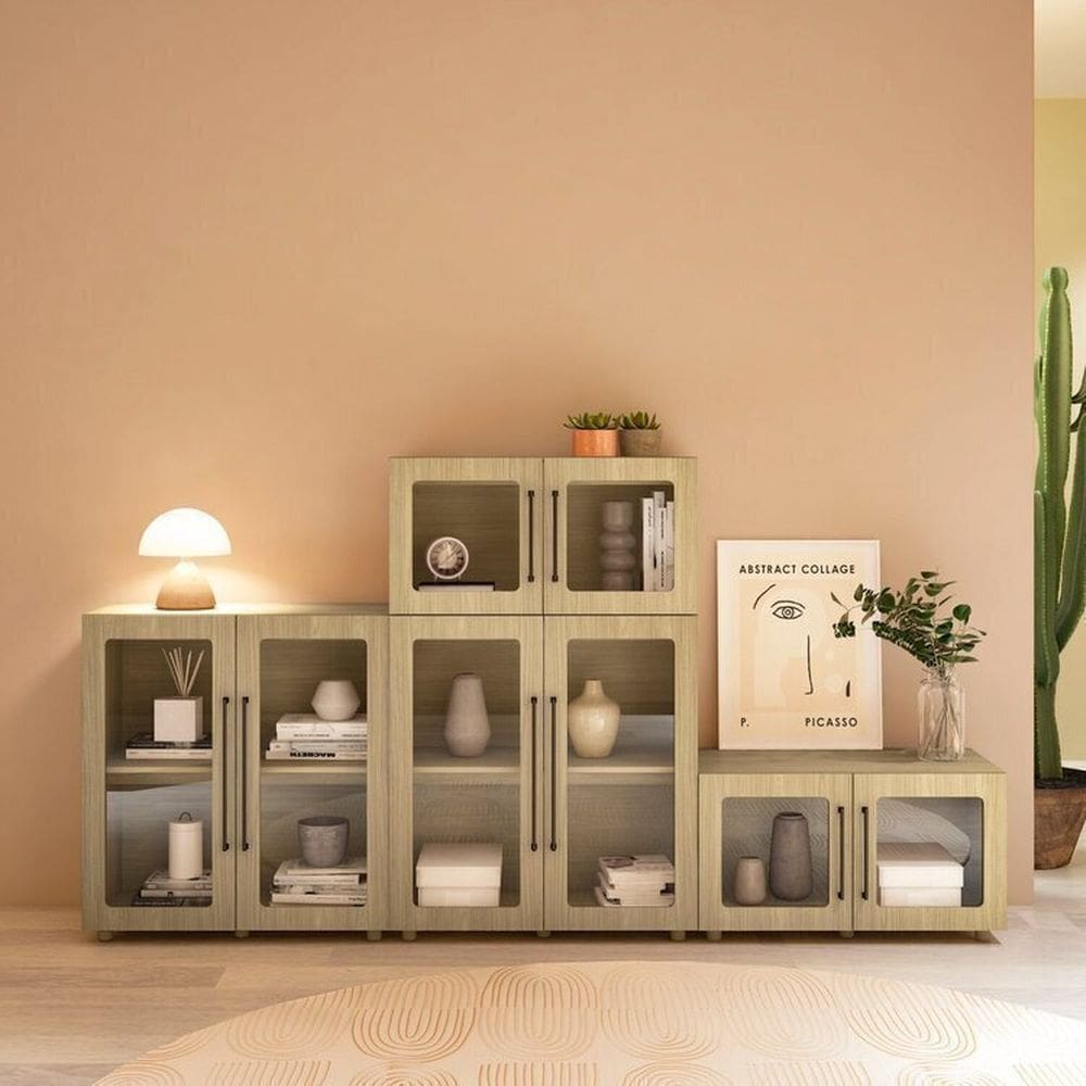 Conjunto 4 balcões buffet com 2 portas de vidro Mia Yescasa Riviera