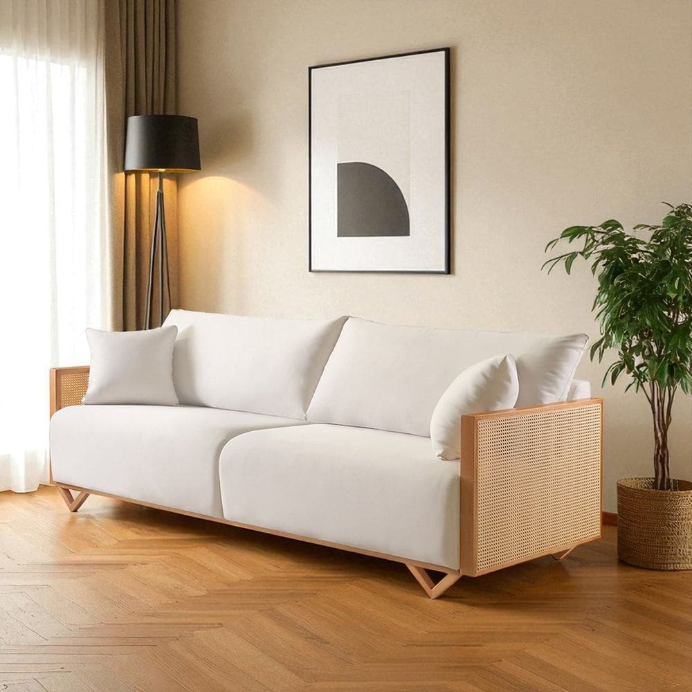 Sofá Fixo 3 Lugares Luxo 190cm Arthur Bege Claro