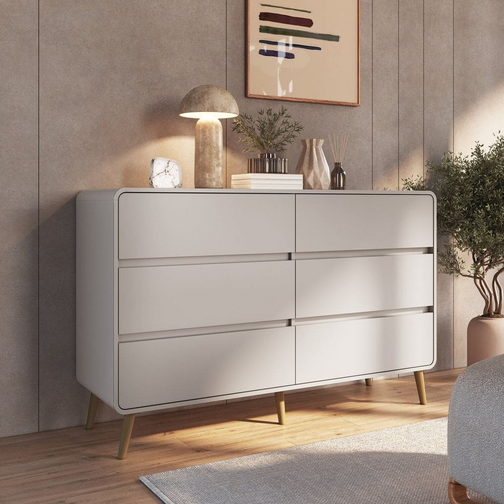 Cômoda para Quarto 6 Gavetas em Mdf e Mdp Curve Bege Dunas