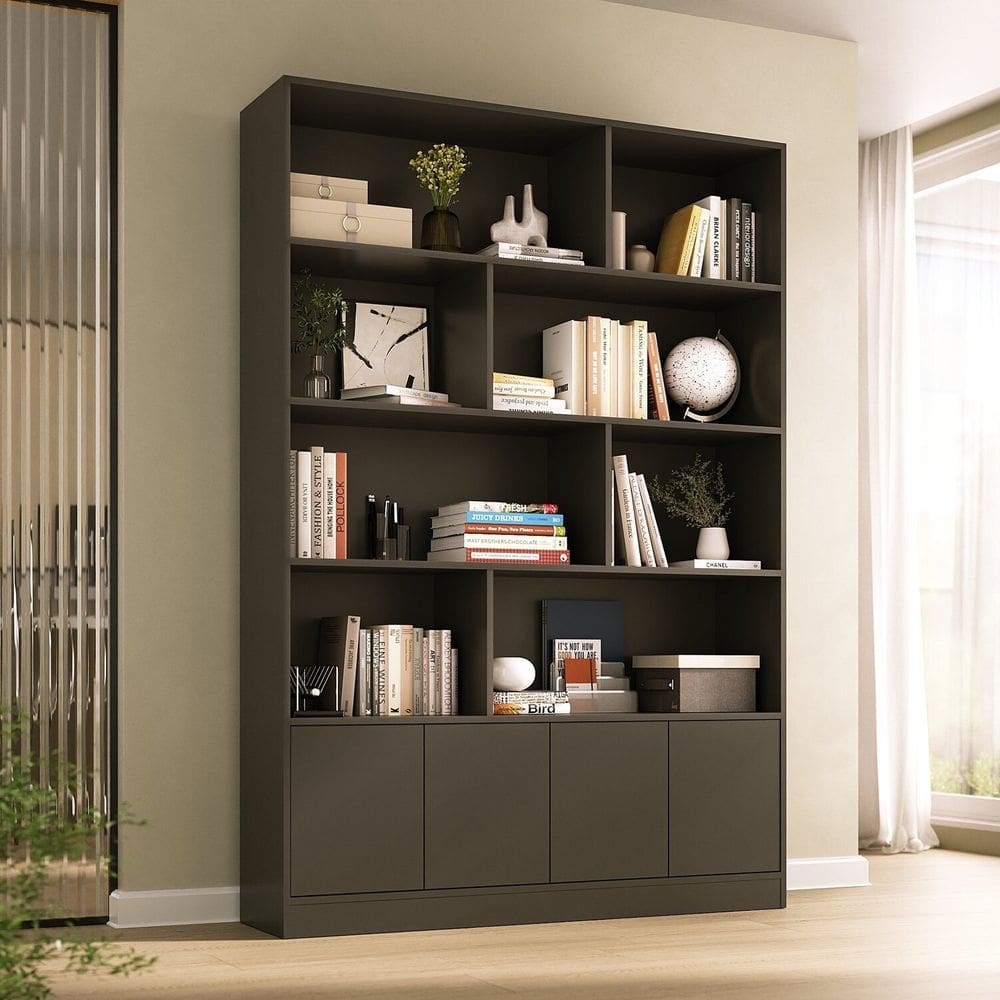 Estante de Livros 100% Mdf 4 Portas 8 Nichos Versatile Preto