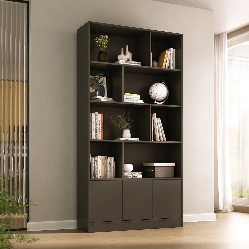 Estante de Livros 100% Mdf 3 Portas 8 Nichos Versatile Preto