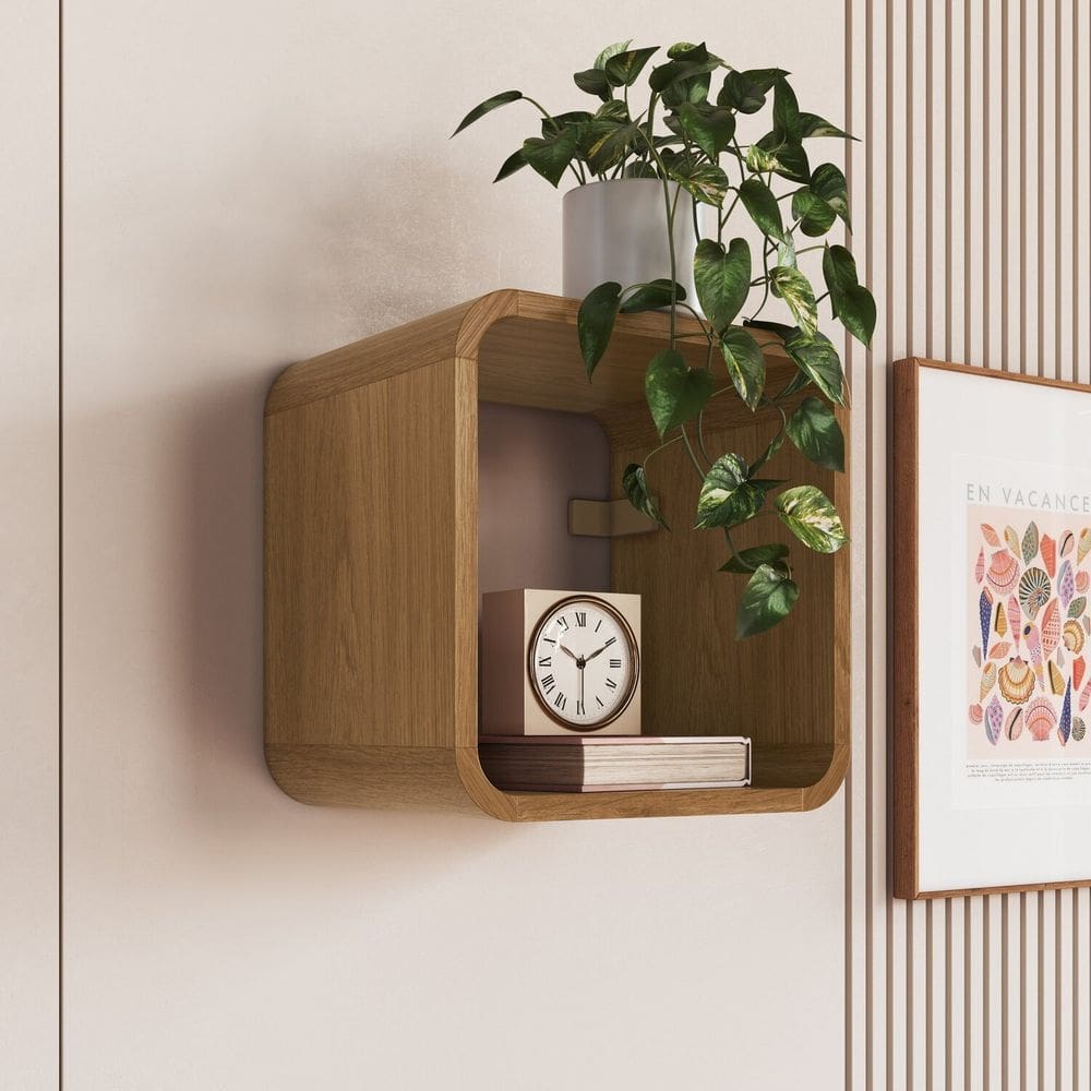 Nicho para Quarto Simples 30x30cm Curve Carvalho Xingu