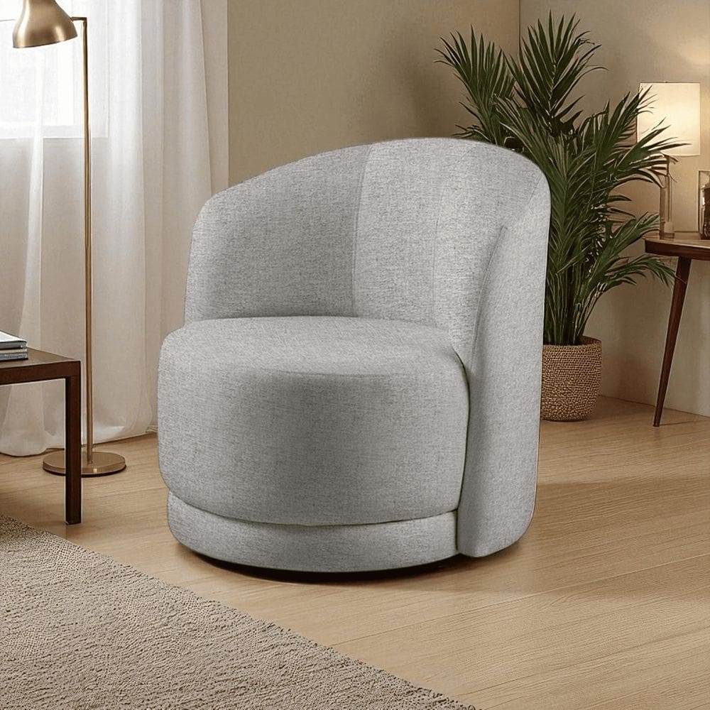 Poltrona para Sala de Estar Madeira Maciça Base Giratória Alice Cinza