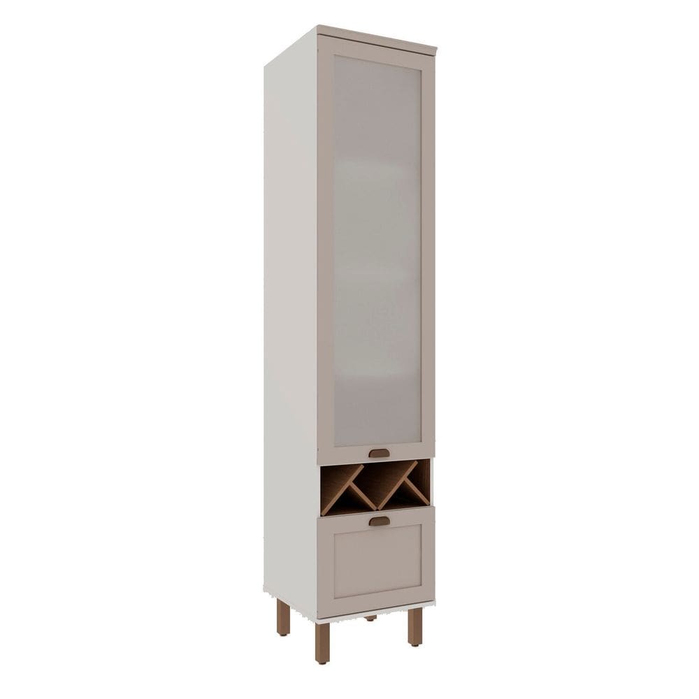 Balcão Cristaleira para Sala de Jantar 1 Porta de Vidro Provençal 100% MDF Iluminata Branco/Cinza/Ébano