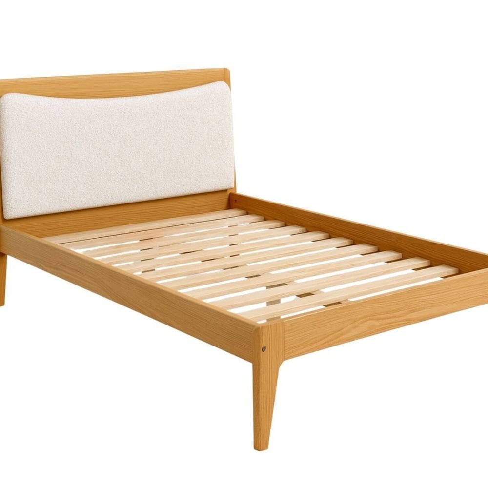 Cama de Casal Madeira Maciça Cabeceira Estofada Bento Yescasa Amendoa