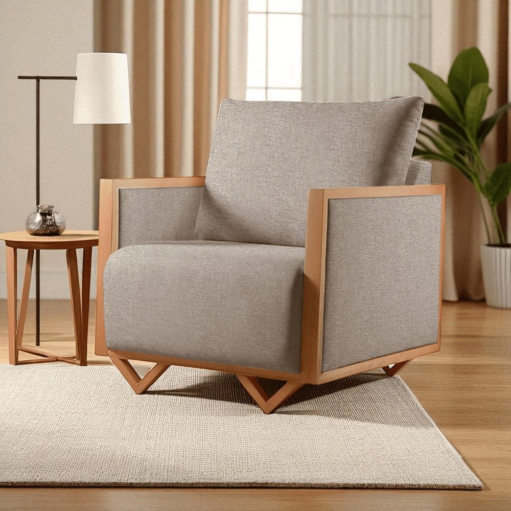 Poltrona para Sala de Estar Madeira Maciça Matteo Luxo Cappuccino